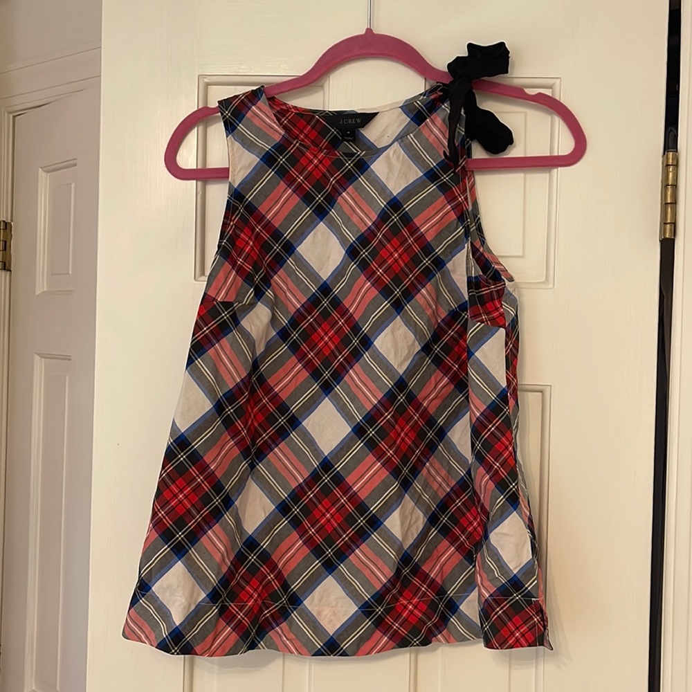 Plaid Blouse with Black shoulder tie